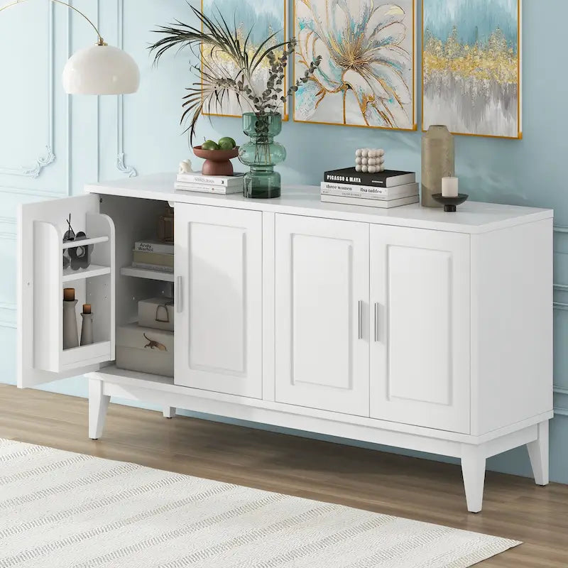 Buffet 4 portes avec étagère pour salon, deux grands placards avec étagère réglable