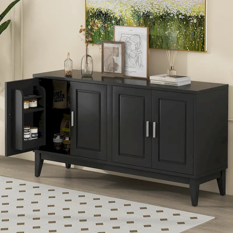 Buffet 4 portes avec étagère pour salon, deux grands placards avec étagère réglable