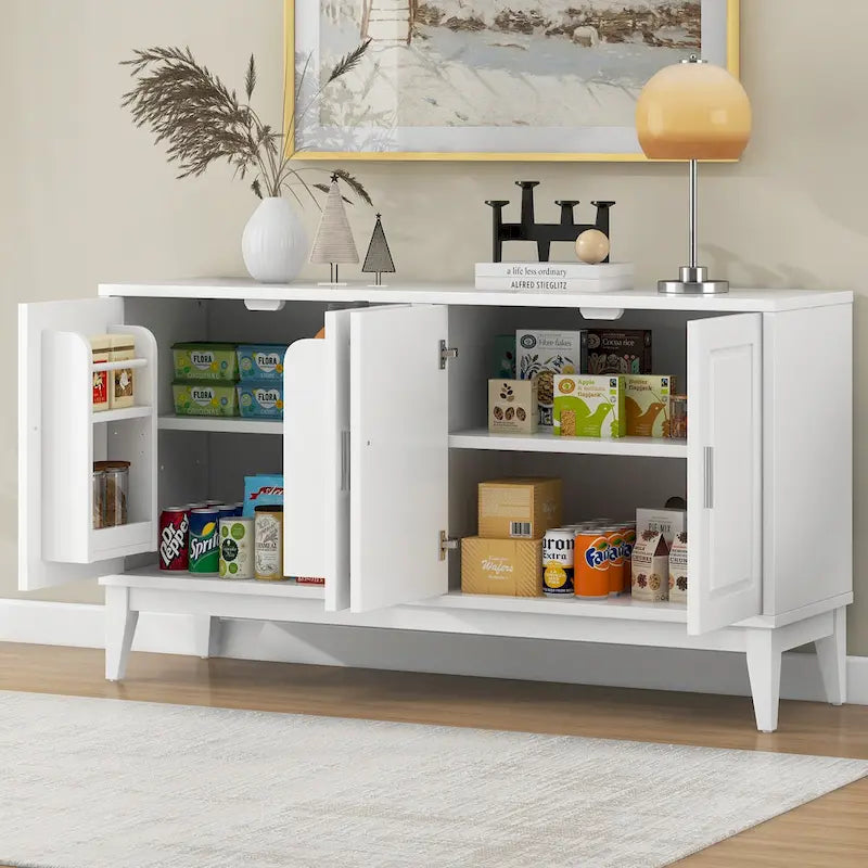 Buffet 4 portes avec étagère pour salon, deux grands placards avec étagère réglable