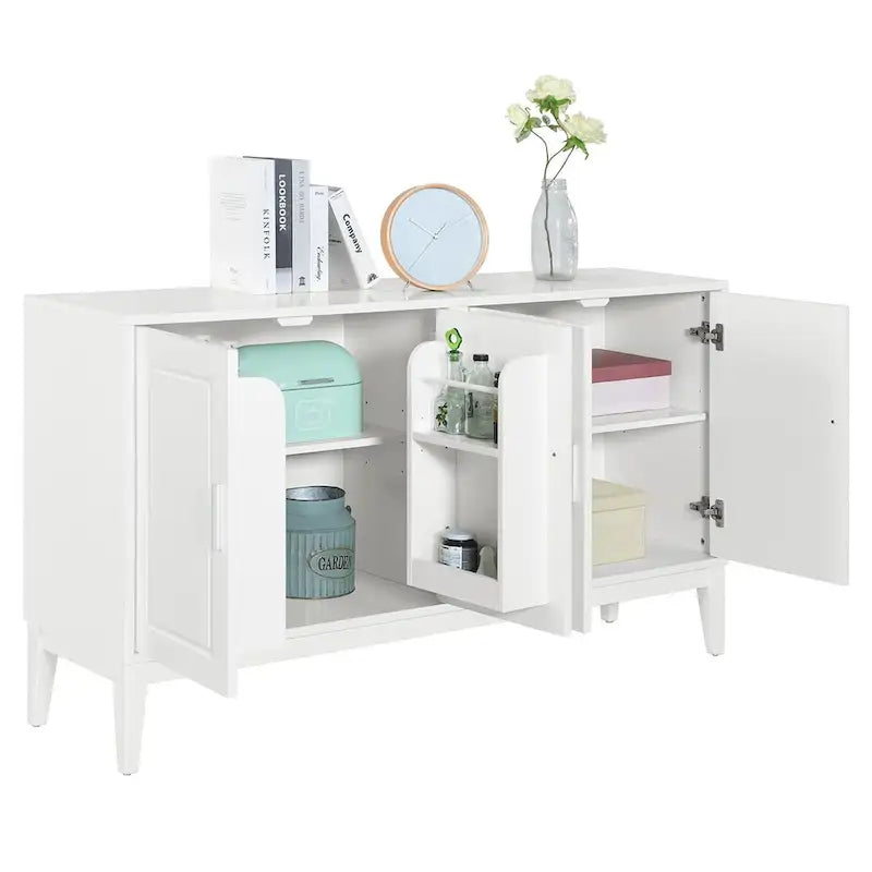 Buffet 4 portes avec étagère pour salon, deux grands placards avec étagère réglable