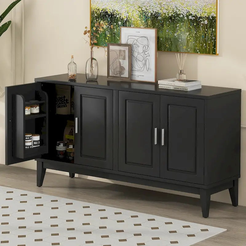 Buffet 4 portes avec étagère pour salon, deux grands placards avec étagère réglable