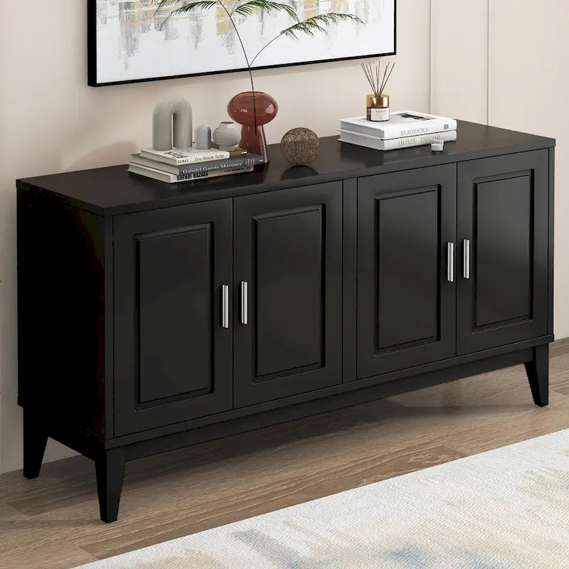 Buffet 4 portes avec étagère pour salon, deux grands placards avec étagère réglable