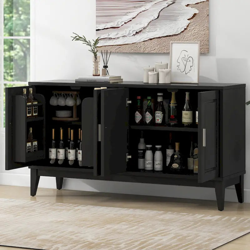 Buffet 4 portes avec étagère pour salon, deux grands placards avec étagère réglable