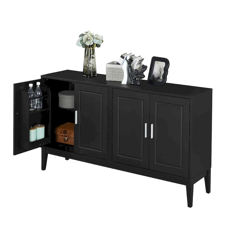 Buffet 4 portes avec étagère pour salon, deux grands placards avec étagère réglable