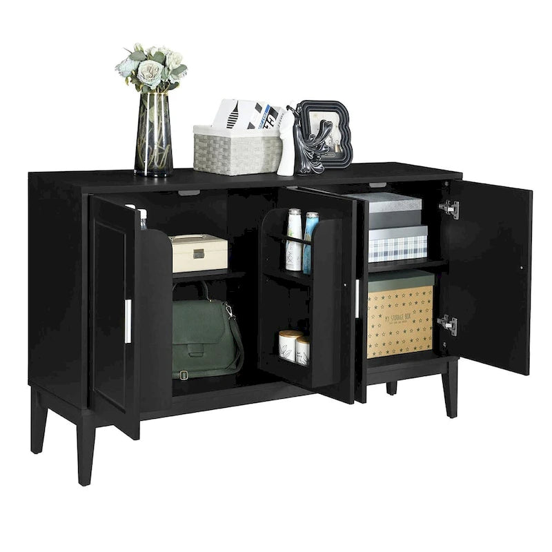 Buffet 4 portes avec étagère pour salon, deux grands placards avec étagère réglable