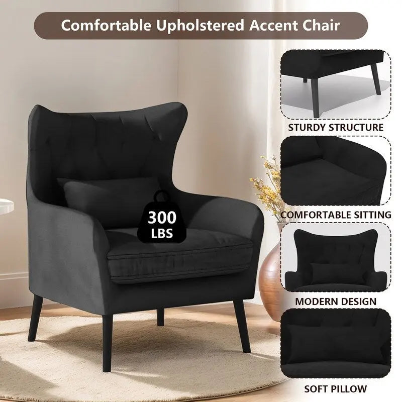 Fauteuil d'appoint en velours avec coussin épais
