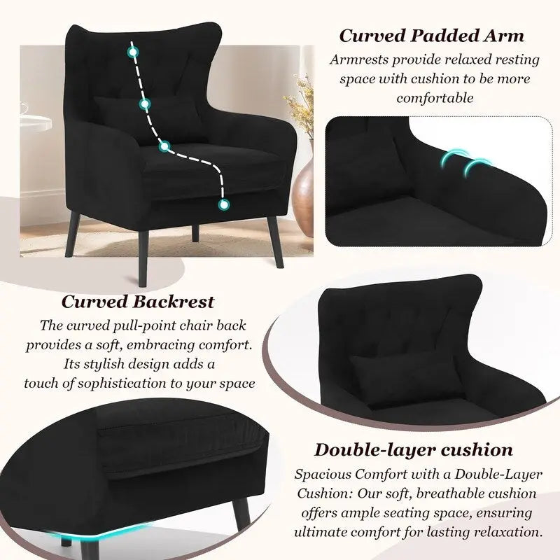 Fauteuil d'appoint en velours avec coussin épais