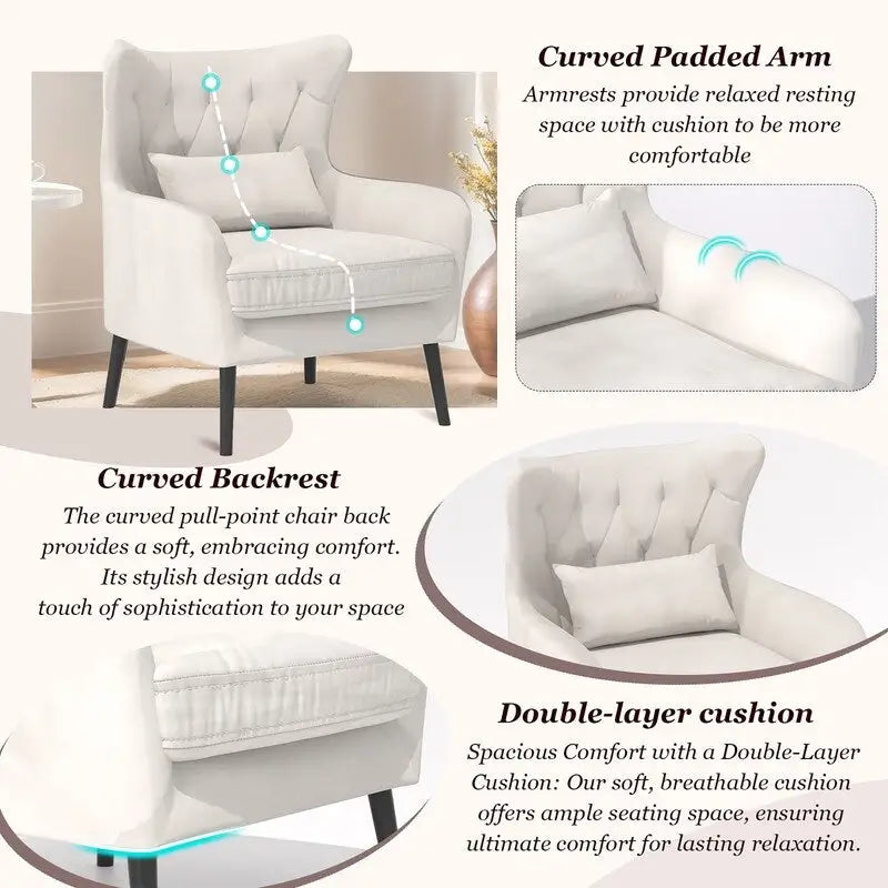 Fauteuil d'appoint en velours avec coussin épais