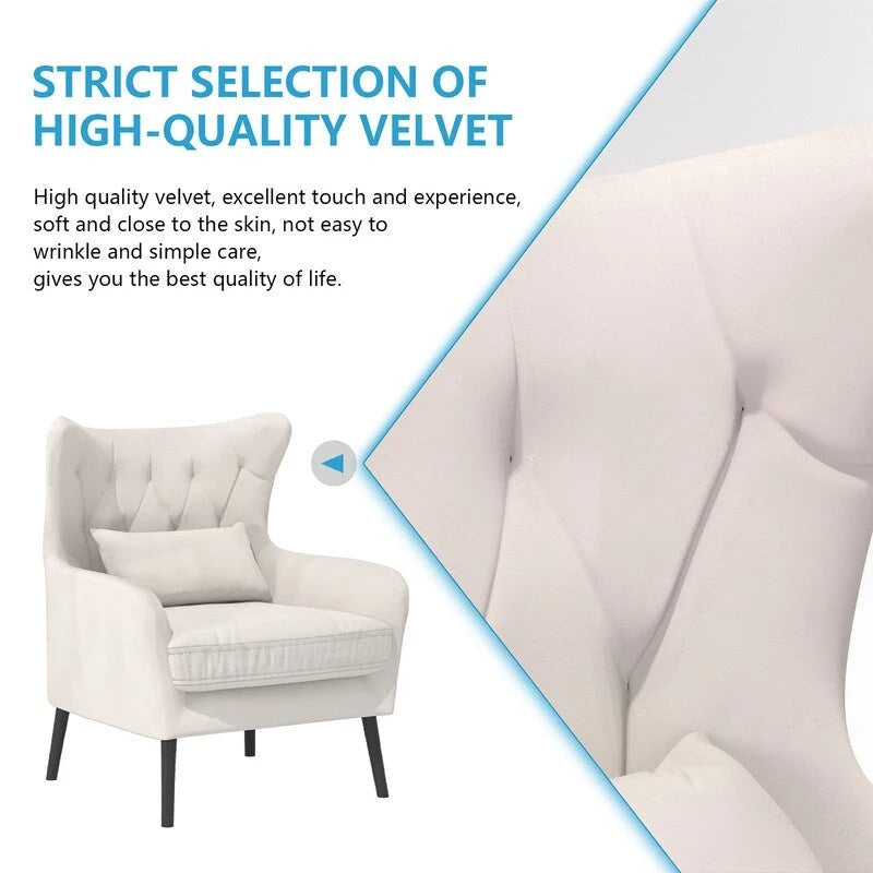 Fauteuil d'appoint en velours avec coussin épais