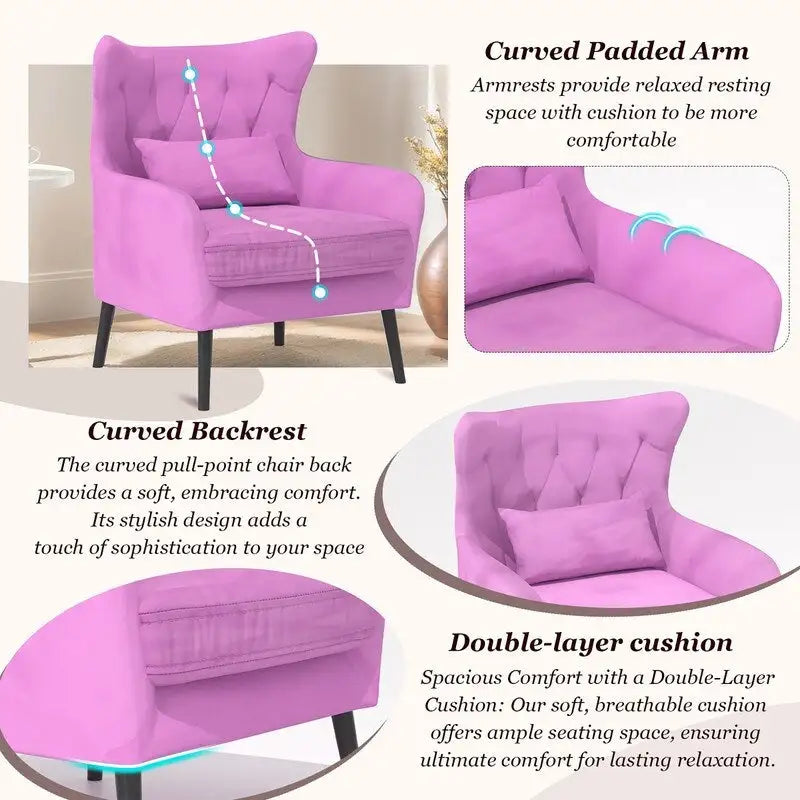 Fauteuil d'appoint en velours avec coussin épais