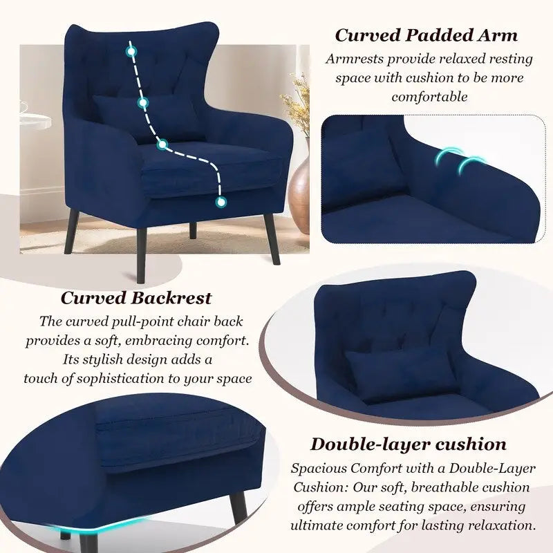 Fauteuil d'appoint en velours avec coussin épais