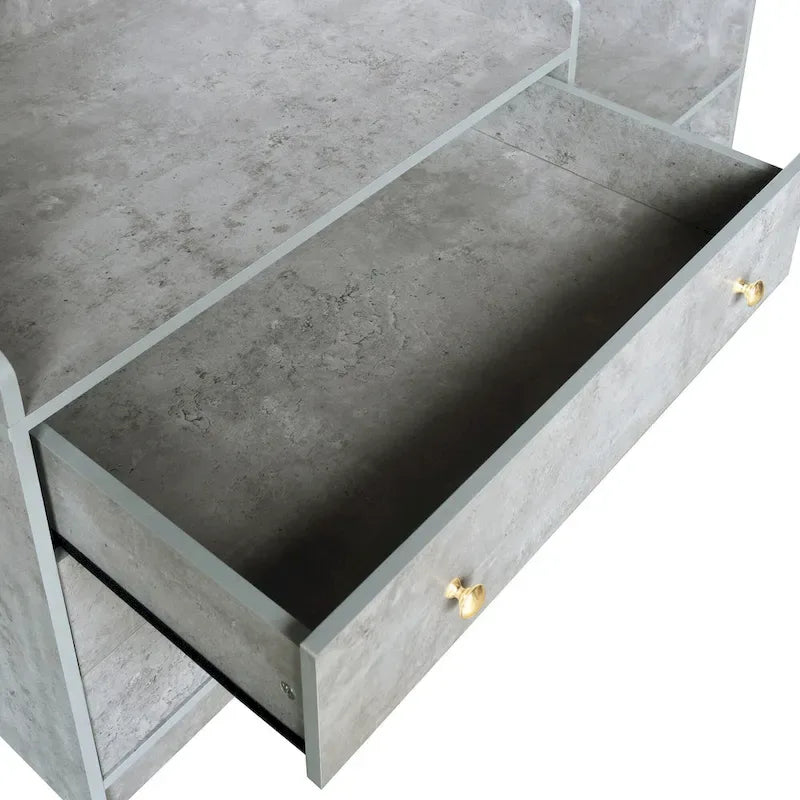 Armoire ouverte avec 2 tringles à vêtements et 3 tiroirs