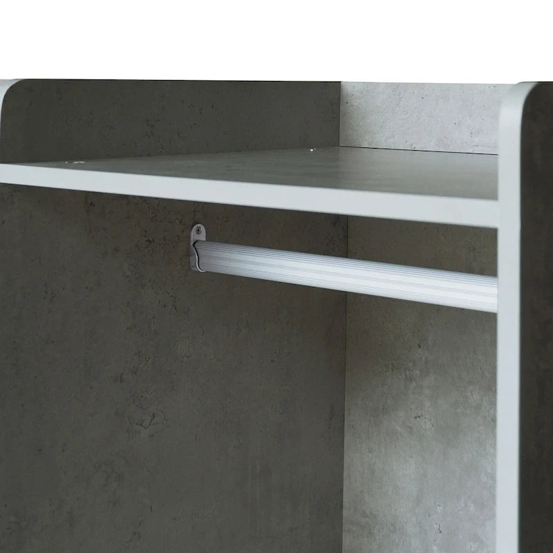 Armoire ouverte avec 2 tringles à vêtements et 3 tiroirs