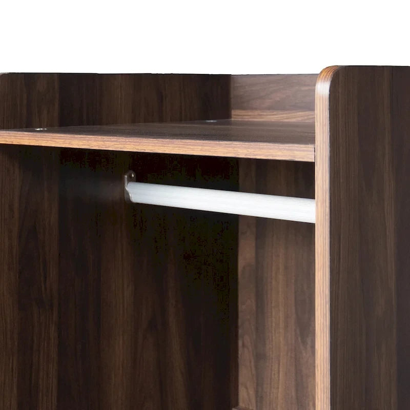 Armoire ouverte avec 2 tringles à vêtements et 3 tiroirs