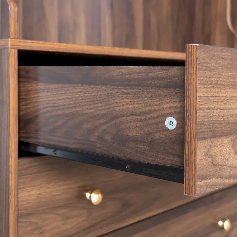 Armoire ouverte avec 2 tringles à vêtements et 3 tiroirs