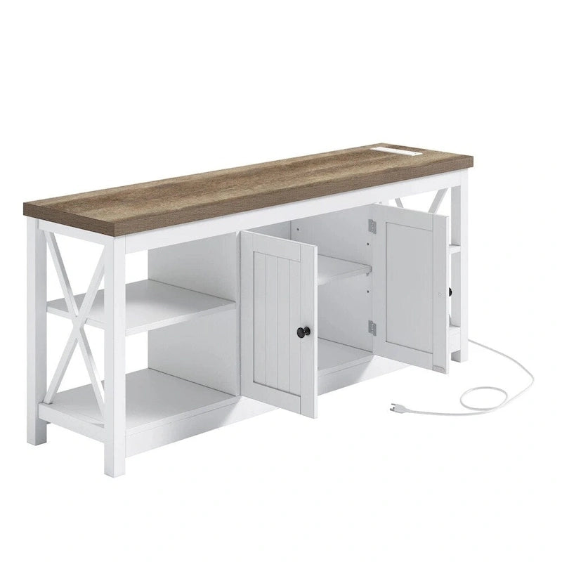 Meuble TV avec prises électriques intégrées, 147 cm