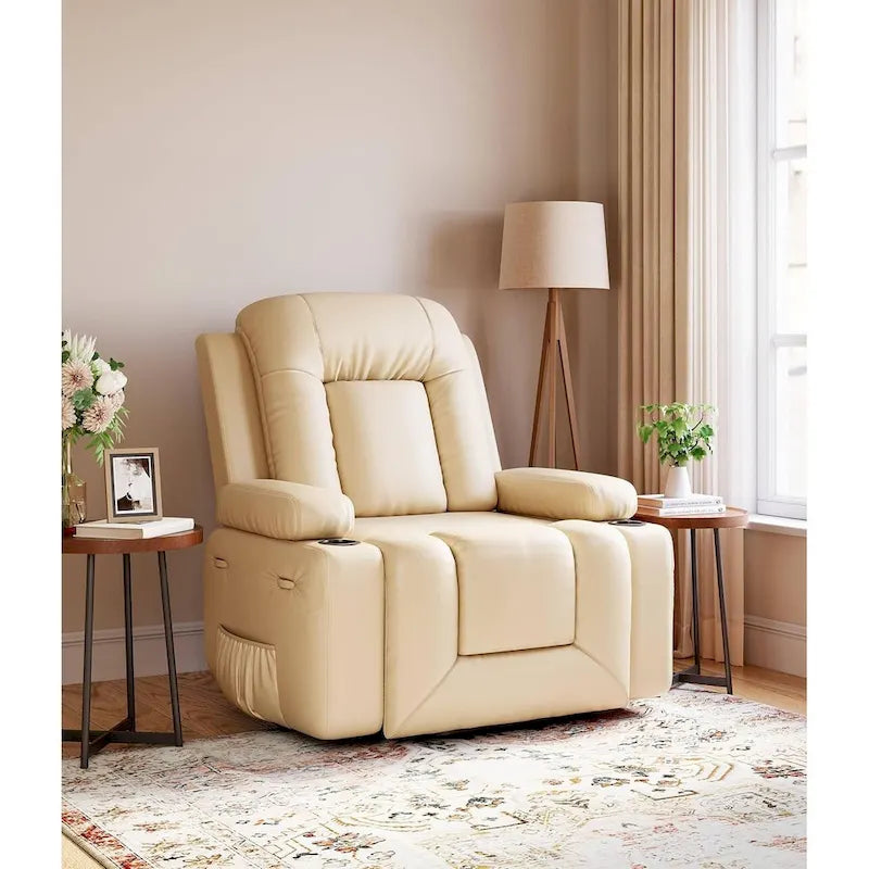 Fauteuil releveur inclinable en cuir avec chauffage et massage