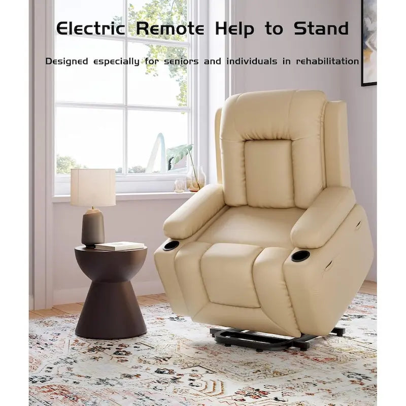 Fauteuil releveur inclinable en cuir avec chauffage et massage