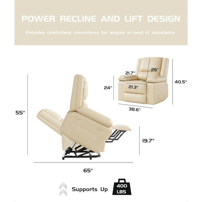 Fauteuil releveur inclinable en cuir avec chauffage et massage