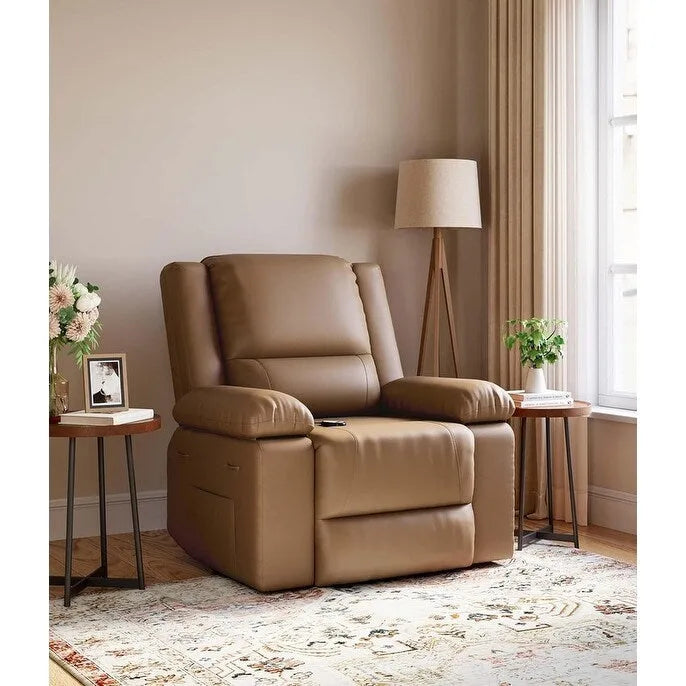 Fauteuil releveur inclinable en cuir avec chauffage et massage