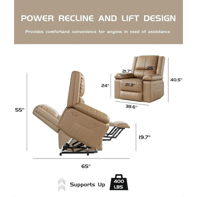 Fauteuil releveur inclinable en cuir avec chauffage et massage