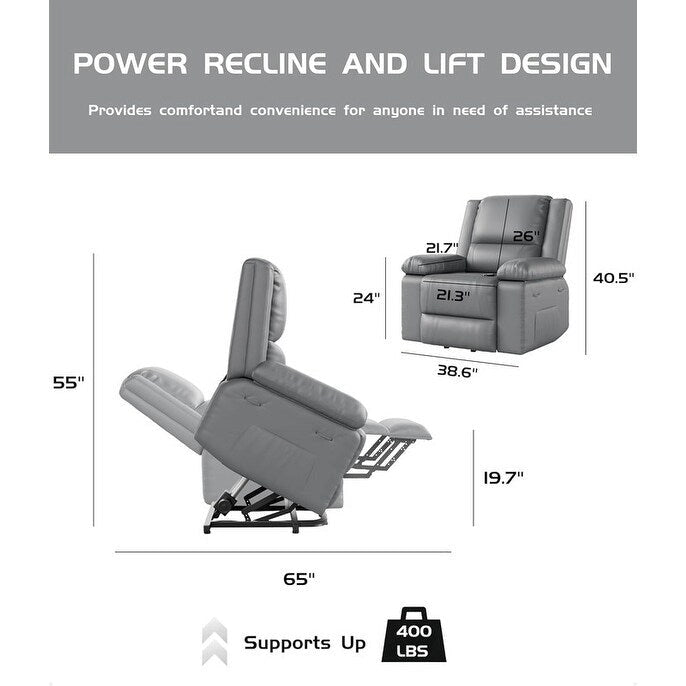 Fauteuil releveur inclinable en cuir avec chauffage et massage