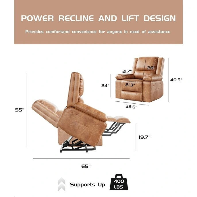 Fauteuil releveur inclinable en cuir avec chauffage et massage
