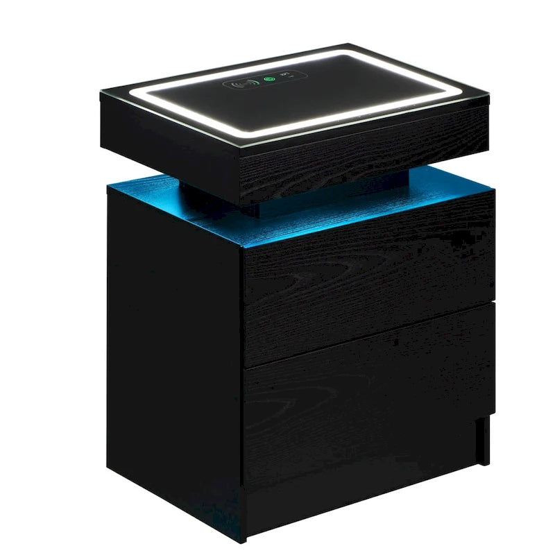 Table de chevet flottante EROMMY à LED avec station de charge, tiroirs et lumières RVB