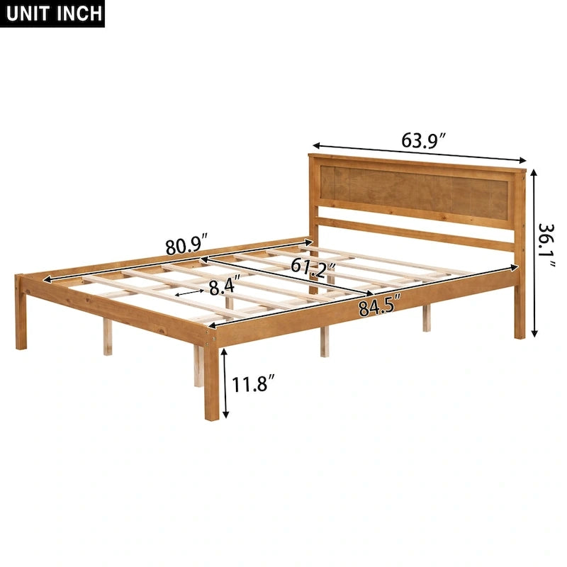 Lit plateforme en bois de pin avec tête de lit et sommier à lattes en bois pour chambre à coucher