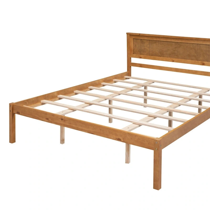 Lit plateforme en bois de pin avec tête de lit et sommier à lattes en bois pour chambre à coucher