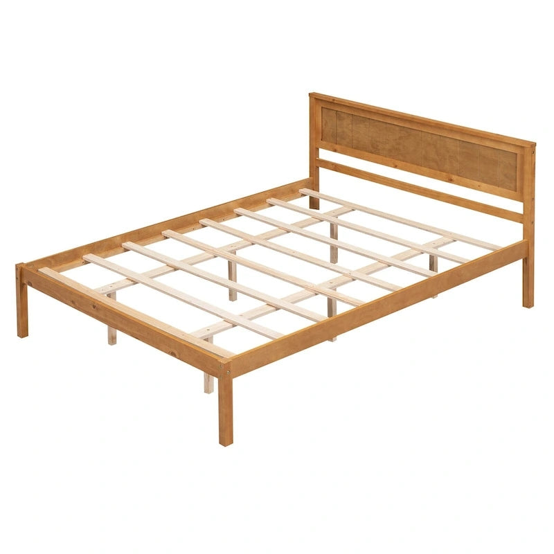 Lit plateforme en bois de pin avec tête de lit et sommier à lattes en bois pour chambre à coucher
