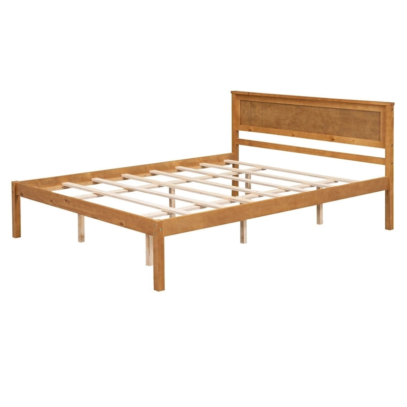 Lit plateforme en bois de pin avec tête de lit et sommier à lattes en bois pour chambre à coucher