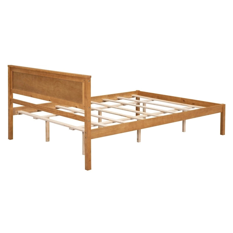Lit plateforme en bois de pin avec tête de lit et sommier à lattes en bois pour chambre à coucher