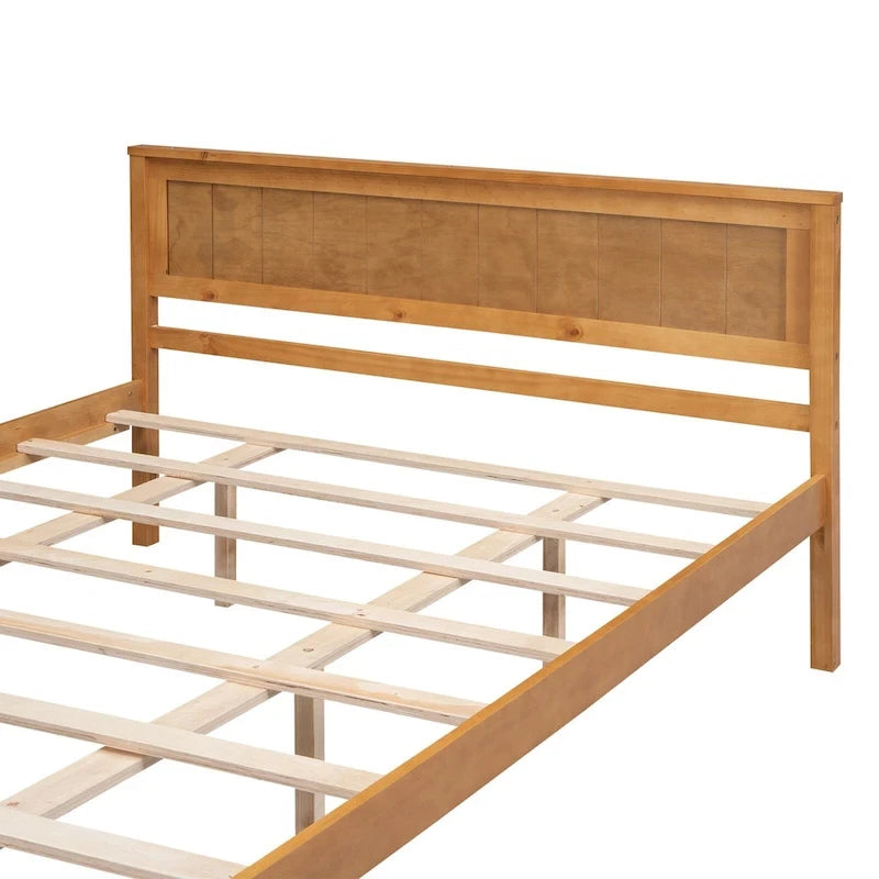 Lit plateforme en bois de pin avec tête de lit et sommier à lattes en bois pour chambre à coucher