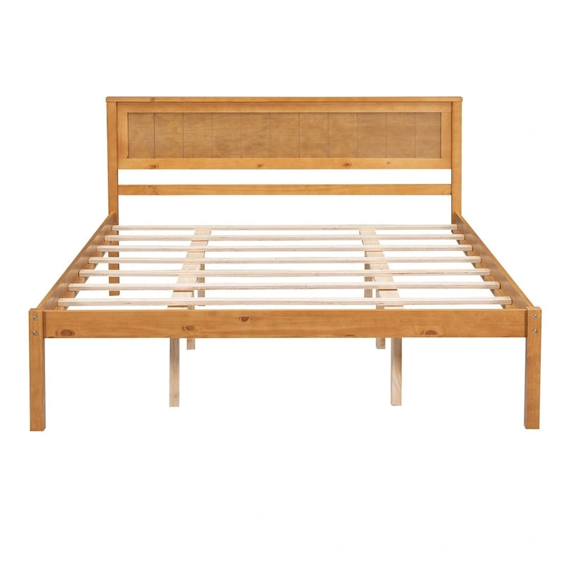 Lit plateforme en bois de pin avec tête de lit et sommier à lattes en bois pour chambre à coucher