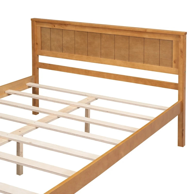 Lit plateforme en bois de pin avec tête de lit et sommier à lattes en bois pour chambre à coucher