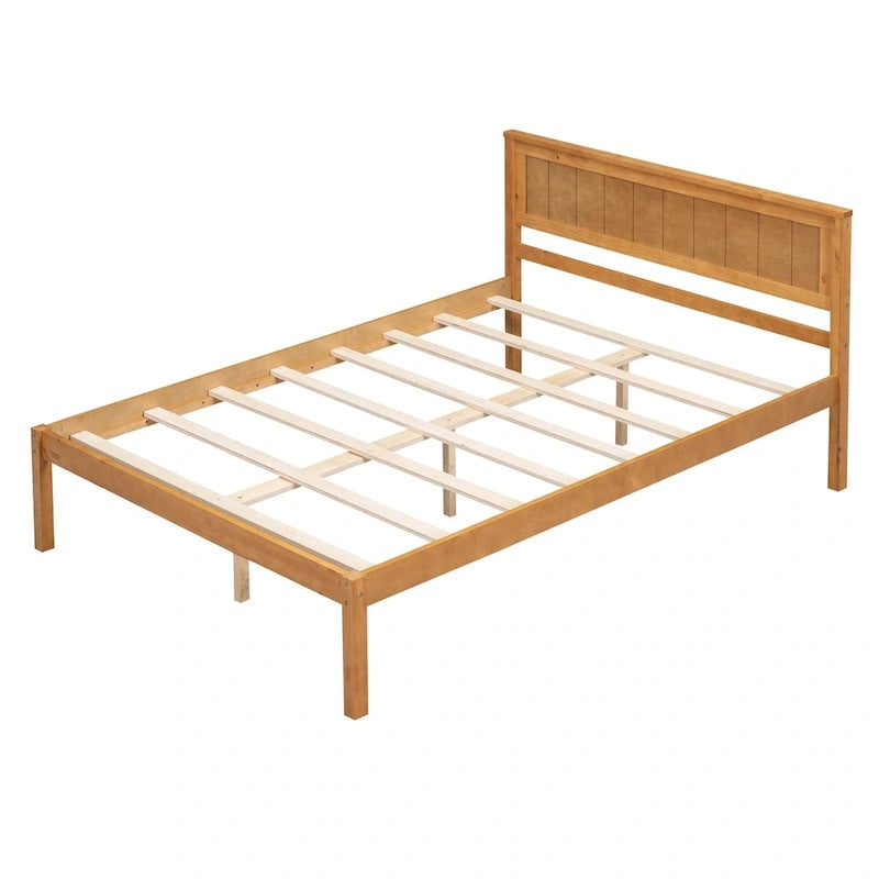 Lit plateforme en bois de pin avec tête de lit et sommier à lattes en bois pour chambre à coucher