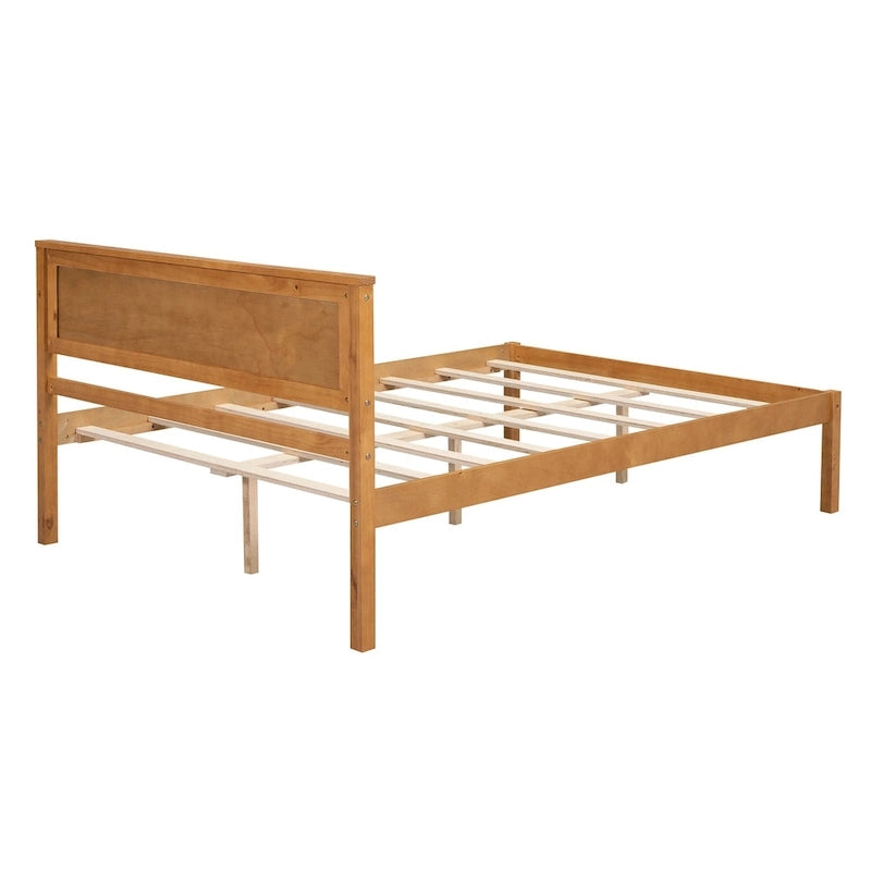 Lit plateforme en bois de pin avec tête de lit et sommier à lattes en bois pour chambre à coucher