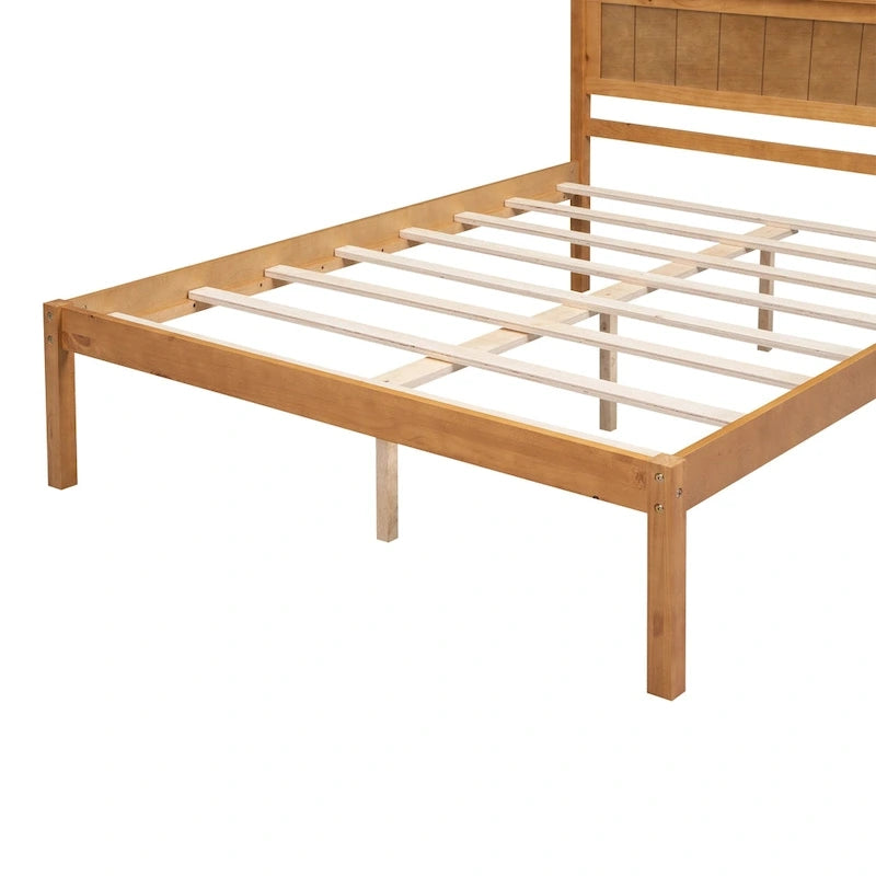 Lit plateforme en bois de pin avec tête de lit et sommier à lattes en bois pour chambre à coucher