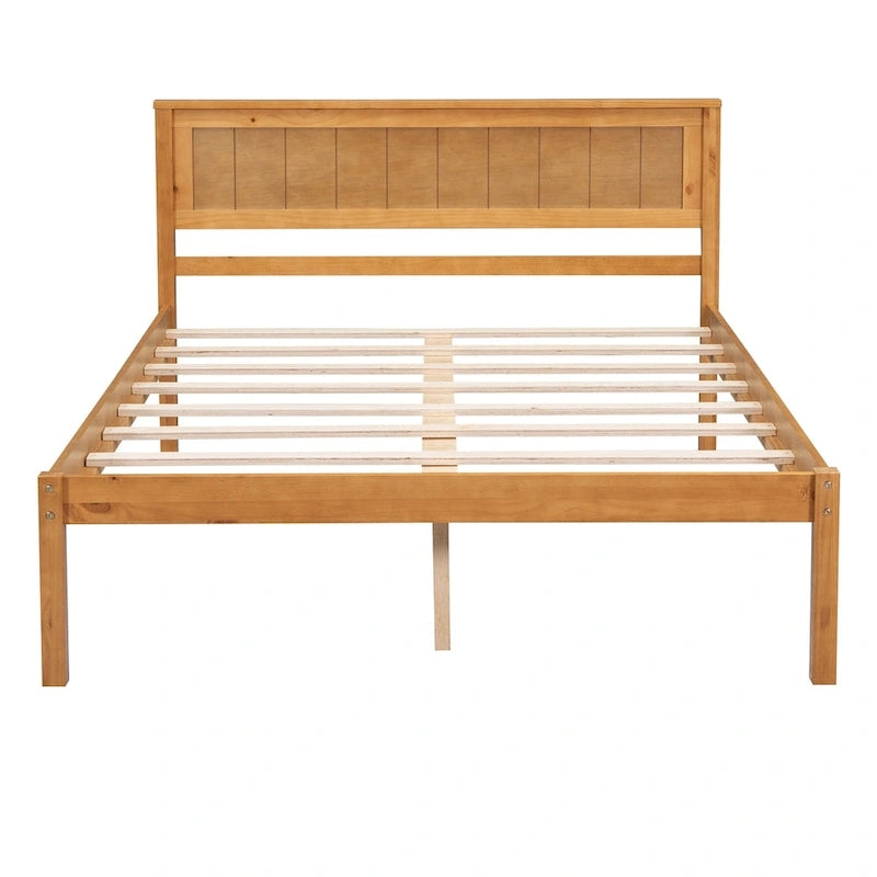 Lit plateforme en bois de pin avec tête de lit et sommier à lattes en bois pour chambre à coucher