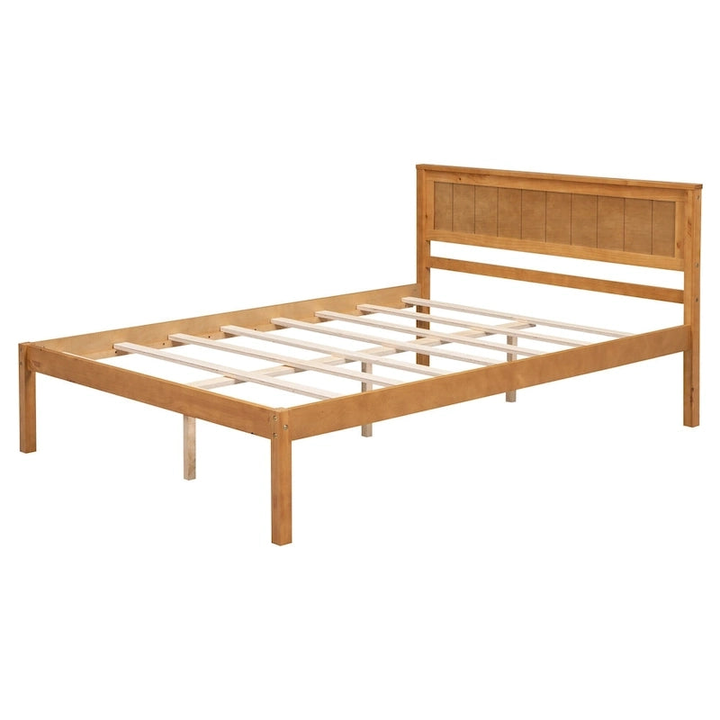 Lit plateforme en bois de pin avec tête de lit et sommier à lattes en bois pour chambre à coucher
