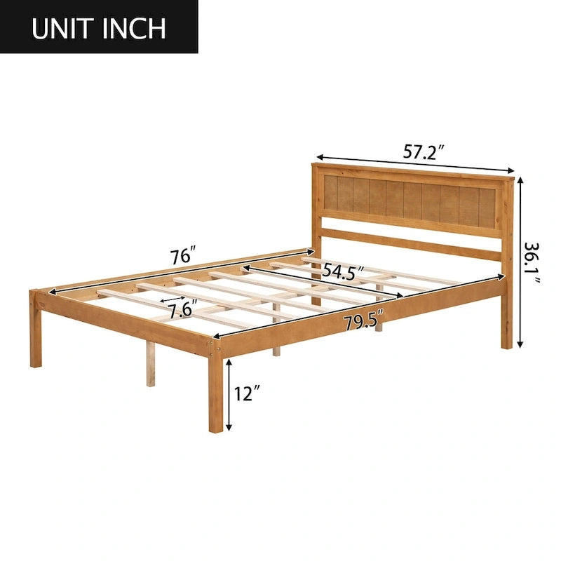 Lit plateforme en bois de pin avec tête de lit et sommier à lattes en bois pour chambre à coucher