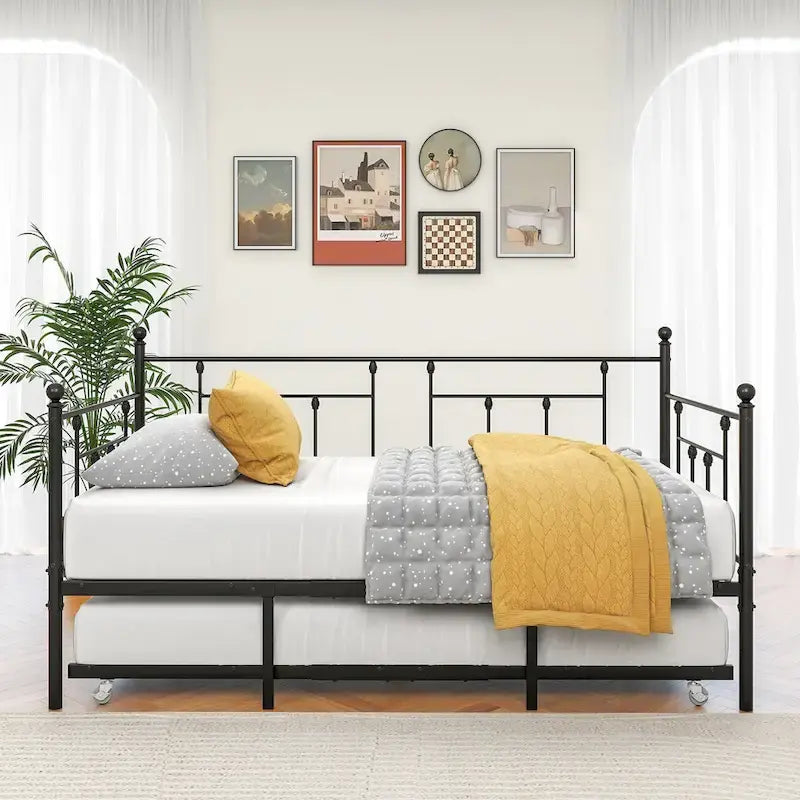 Lit de repos double en métal avec lit gigogne pour enfants ou invités