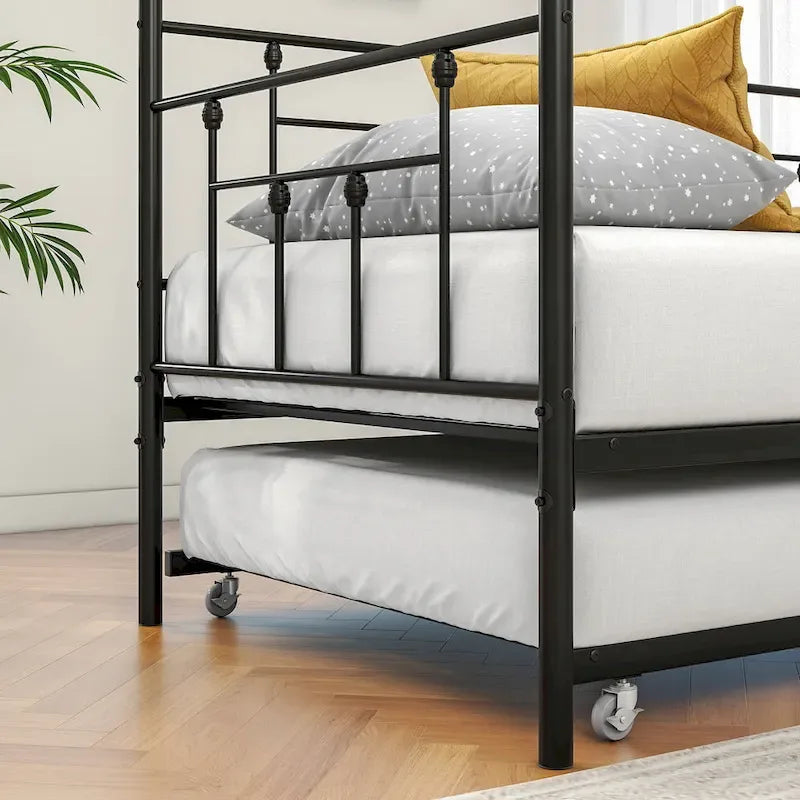 Lit de repos double en métal avec lit gigogne pour enfants ou invités
