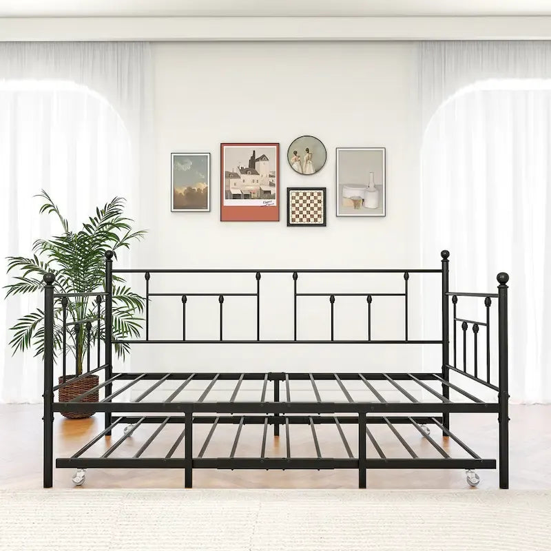Lit de repos double en métal avec lit gigogne pour enfants ou invités