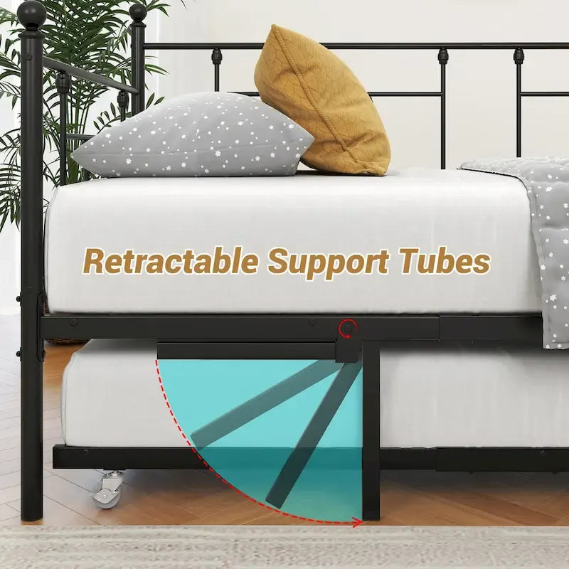 Lit de repos double en métal avec lit gigogne pour enfants ou invités