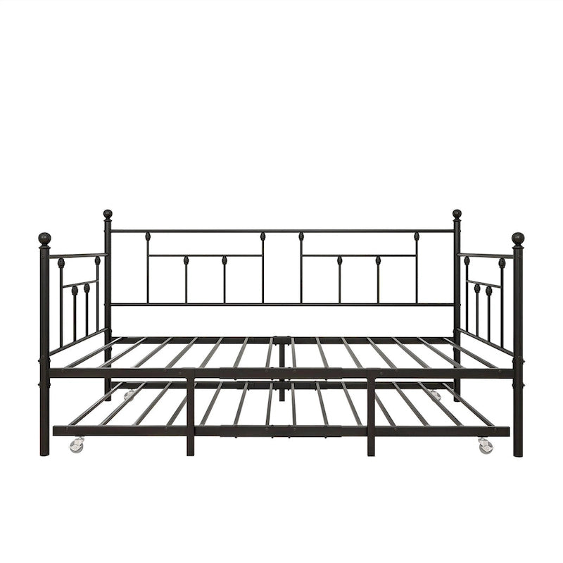 Lit de repos double en métal avec lit gigogne pour enfants ou invités