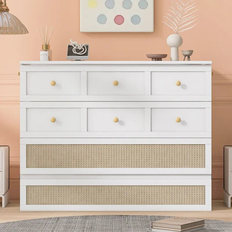 Lit escamotable moderne blanc de taille Queen avec rangements polyvalents grands tiroirs pour chambre à coucher