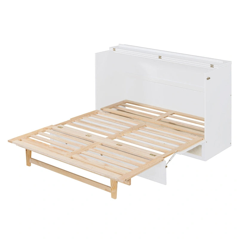Lit escamotable moderne blanc de taille Queen avec rangements polyvalents grands tiroirs pour chambre à coucher