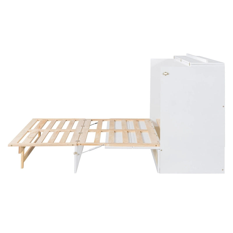 Lit escamotable moderne blanc de taille Queen avec rangements polyvalents grands tiroirs pour chambre à coucher